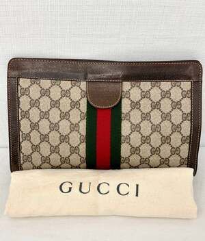 Vintage Gucci GG Supreme Canvas Clutch Pouch Web Stripe Made in Italy